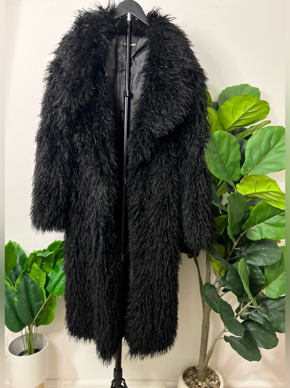 Fashion Nova Black Shaggy Faux Fur Long Coat Plus Size 1X Winter Holiday Wear